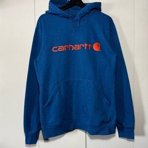 Carhartt Men's Hoodie in Blue with Orange Logo
